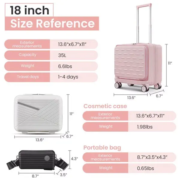 18 Inch Carry On Luggage, Three Pieces- FREE USA SHIPPING