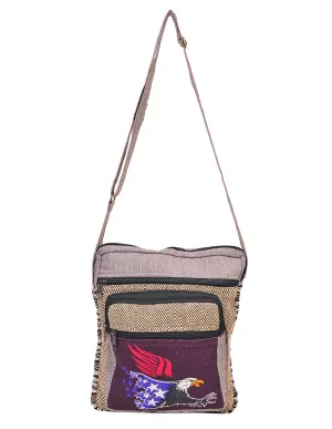 Americana Eagle Hemp Cotton Front Pocket Messenger Bag