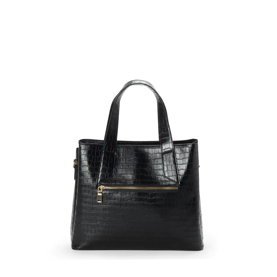 ARIANA Croco Vegan Shoulder Bag - Black