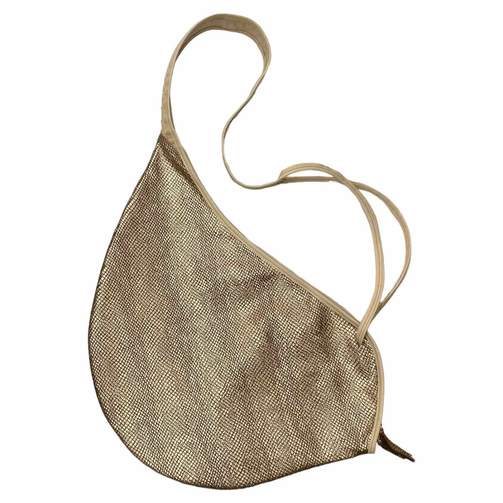Beige alligator-print and gold leather flaski L