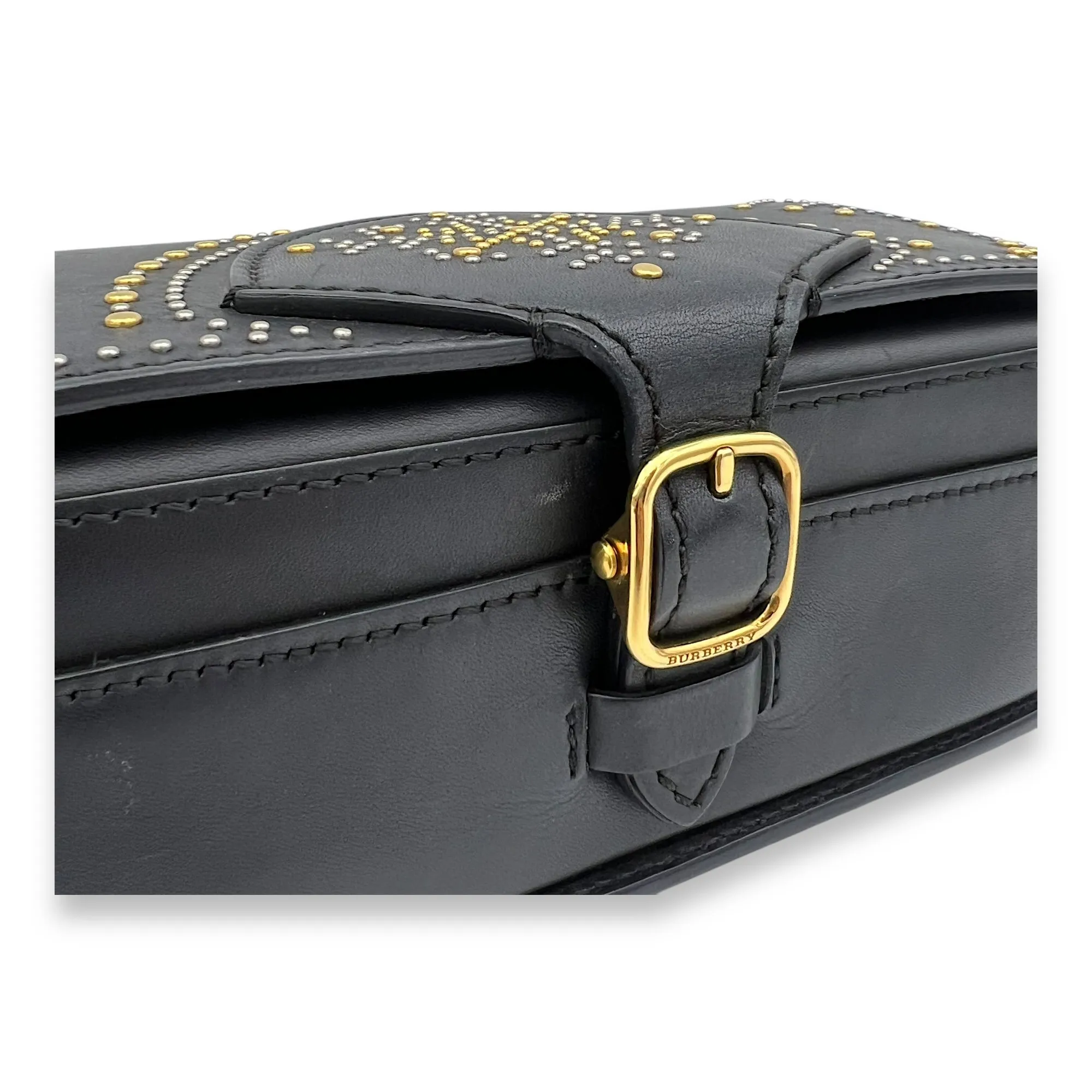 Birdie Studded Black Crossbody Bag in Calfskin, Mixed hardware