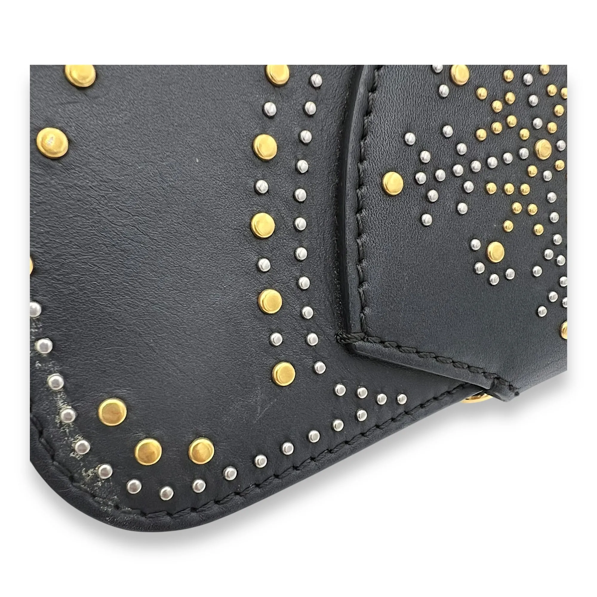Birdie Studded Black Crossbody Bag in Calfskin, Mixed hardware