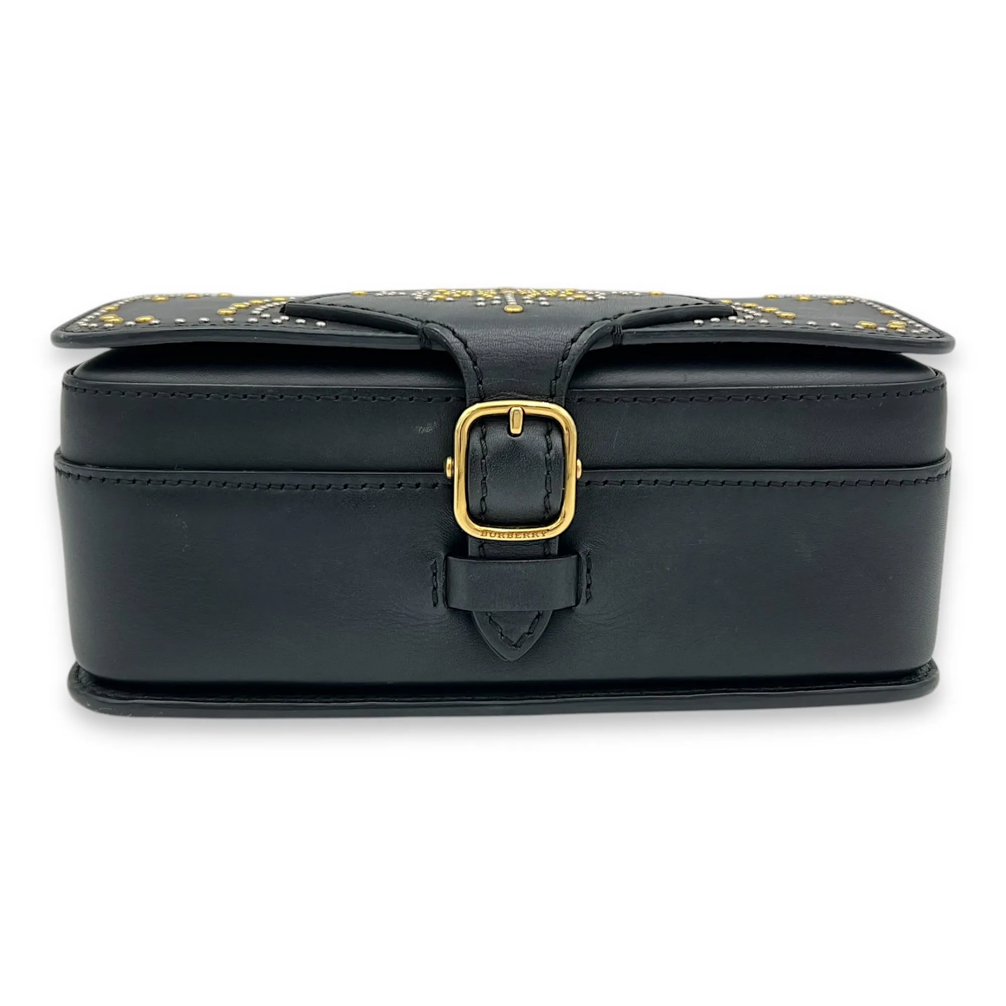Birdie Studded Black Crossbody Bag in Calfskin, Mixed hardware