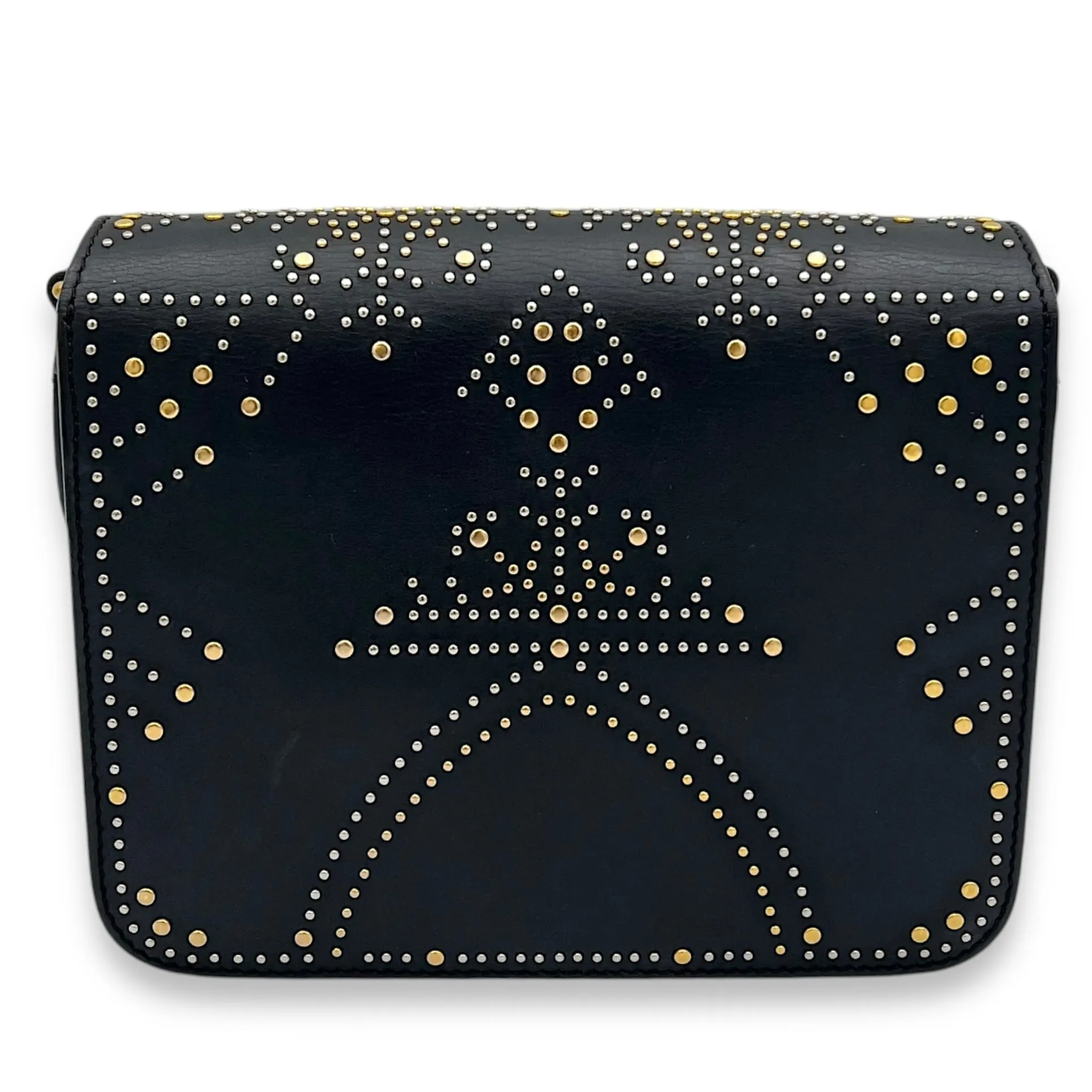 Birdie Studded Black Crossbody Bag in Calfskin, Mixed hardware