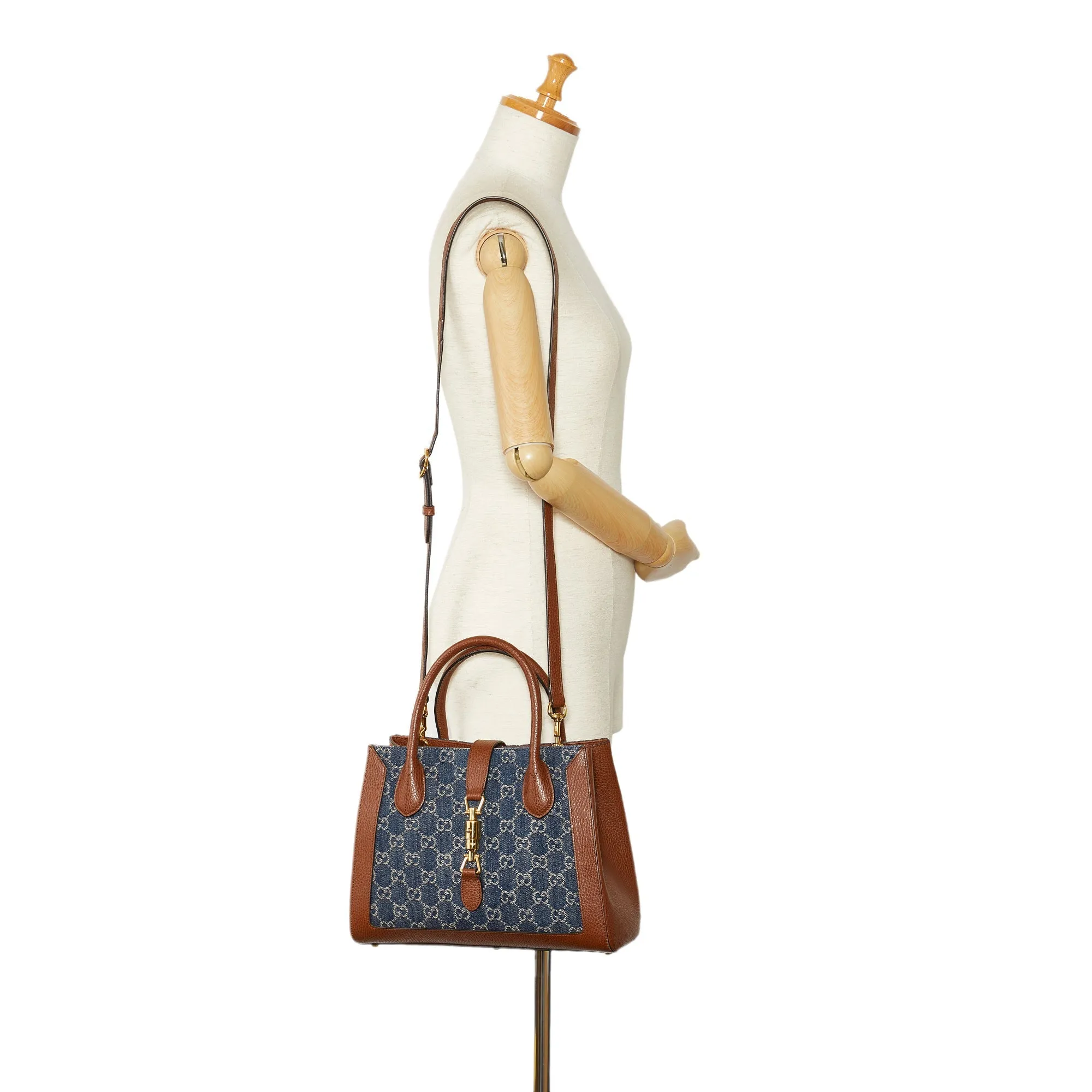 Blue Gucci Medium GG Denim Jackie 1961 Tote Satchel