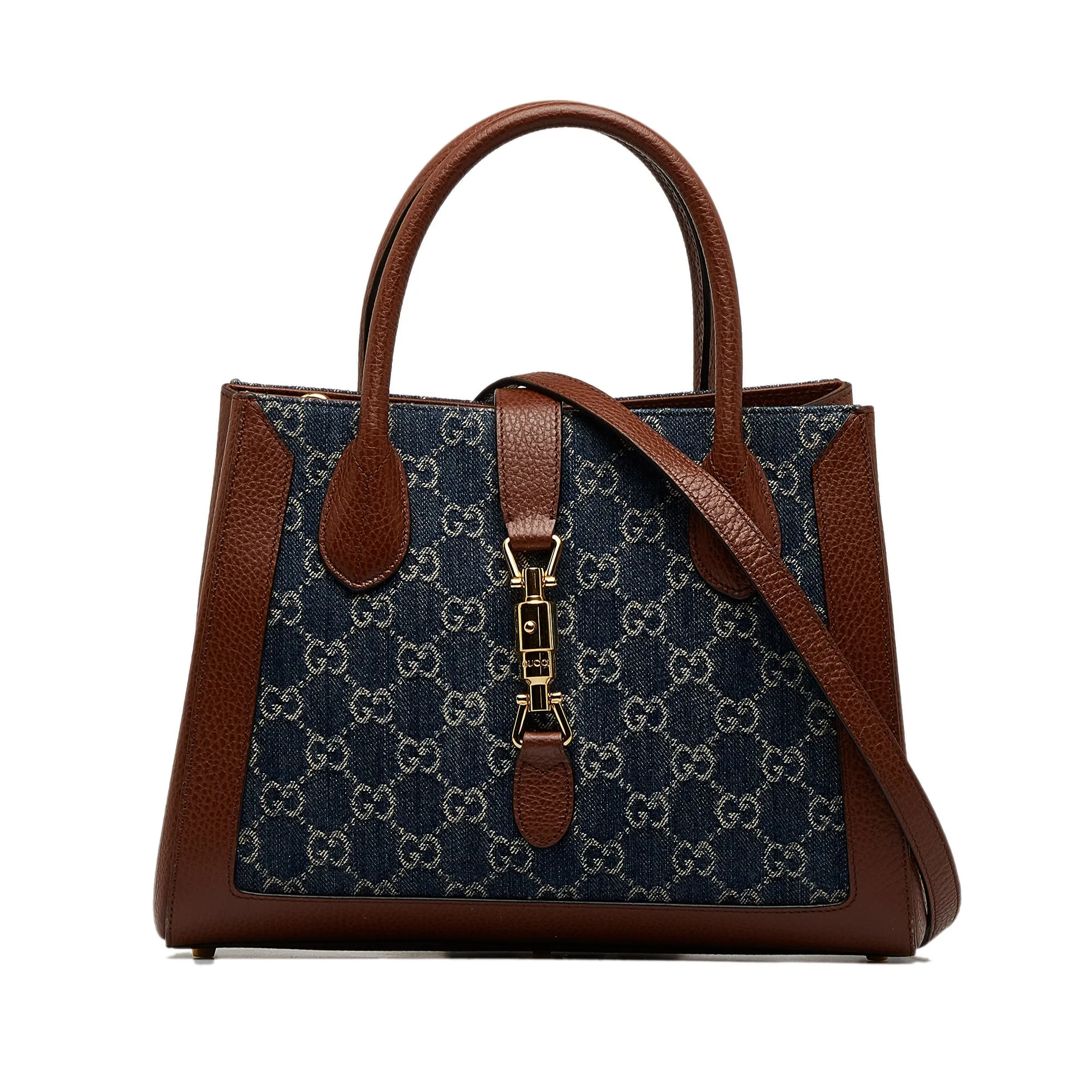 Blue Gucci Medium GG Denim Jackie 1961 Tote Satchel