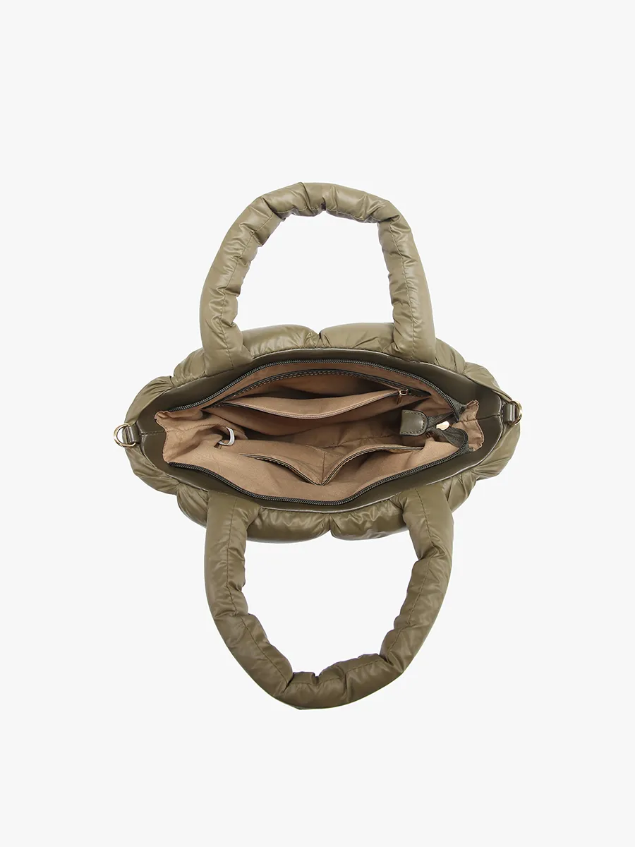 Brittany Small Nylon Puffer Tote/Satchel: Hunter Green