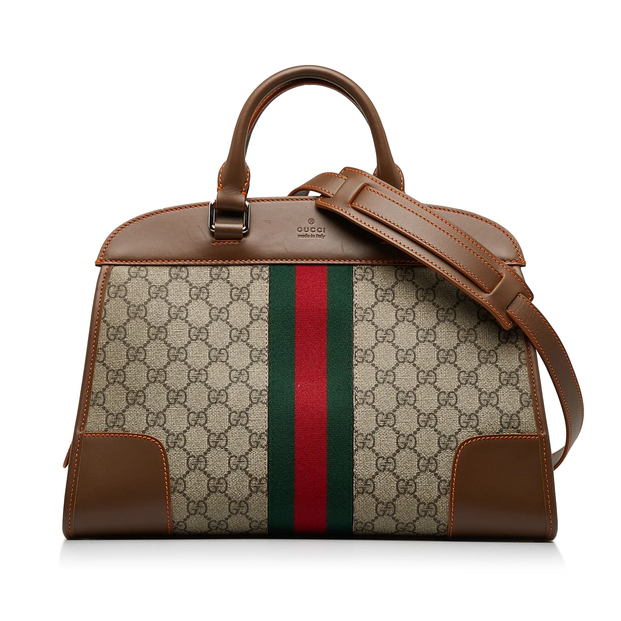 Brown Gucci GG Supreme Web Duffle Tote Satchel