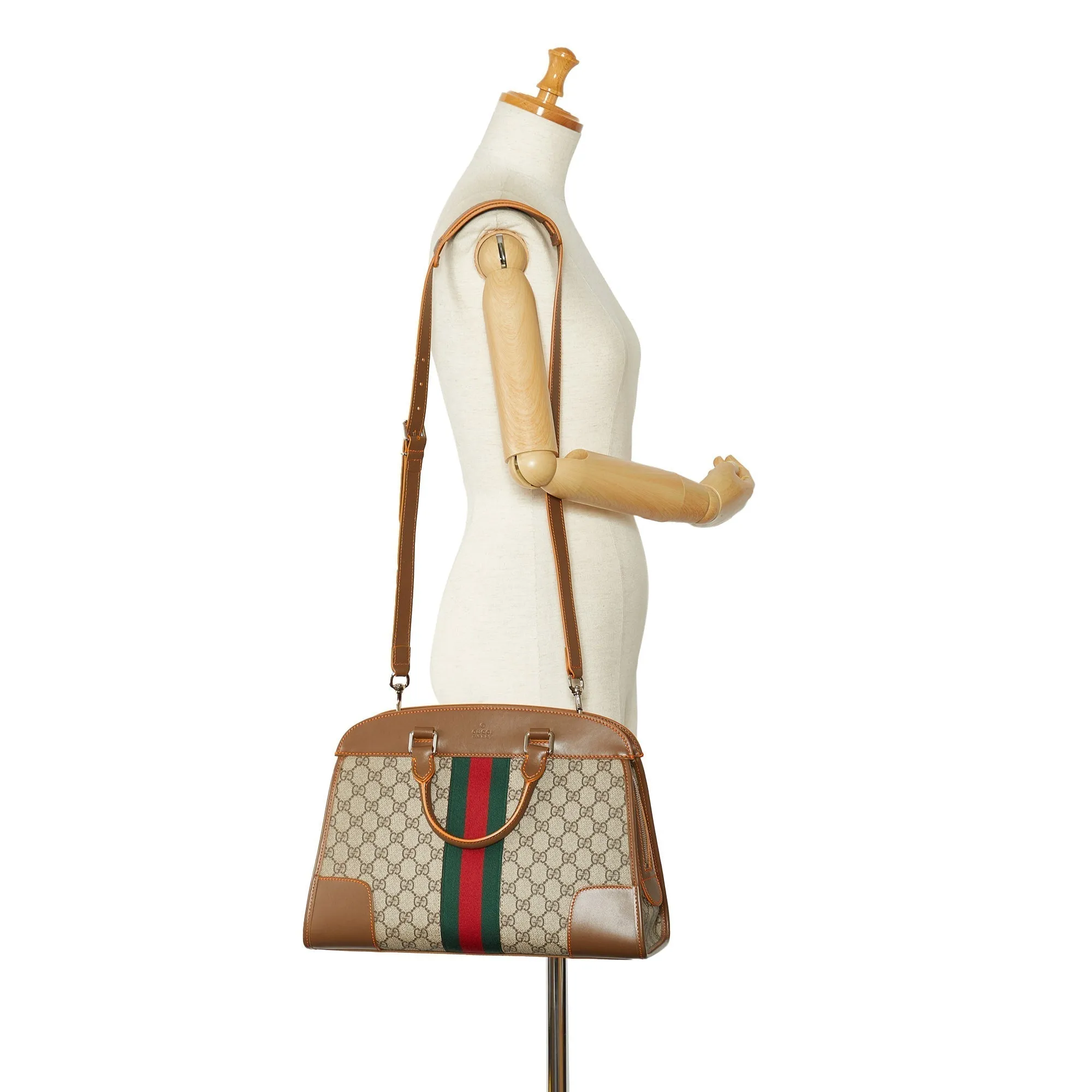 Brown Gucci GG Supreme Web Duffle Tote Satchel