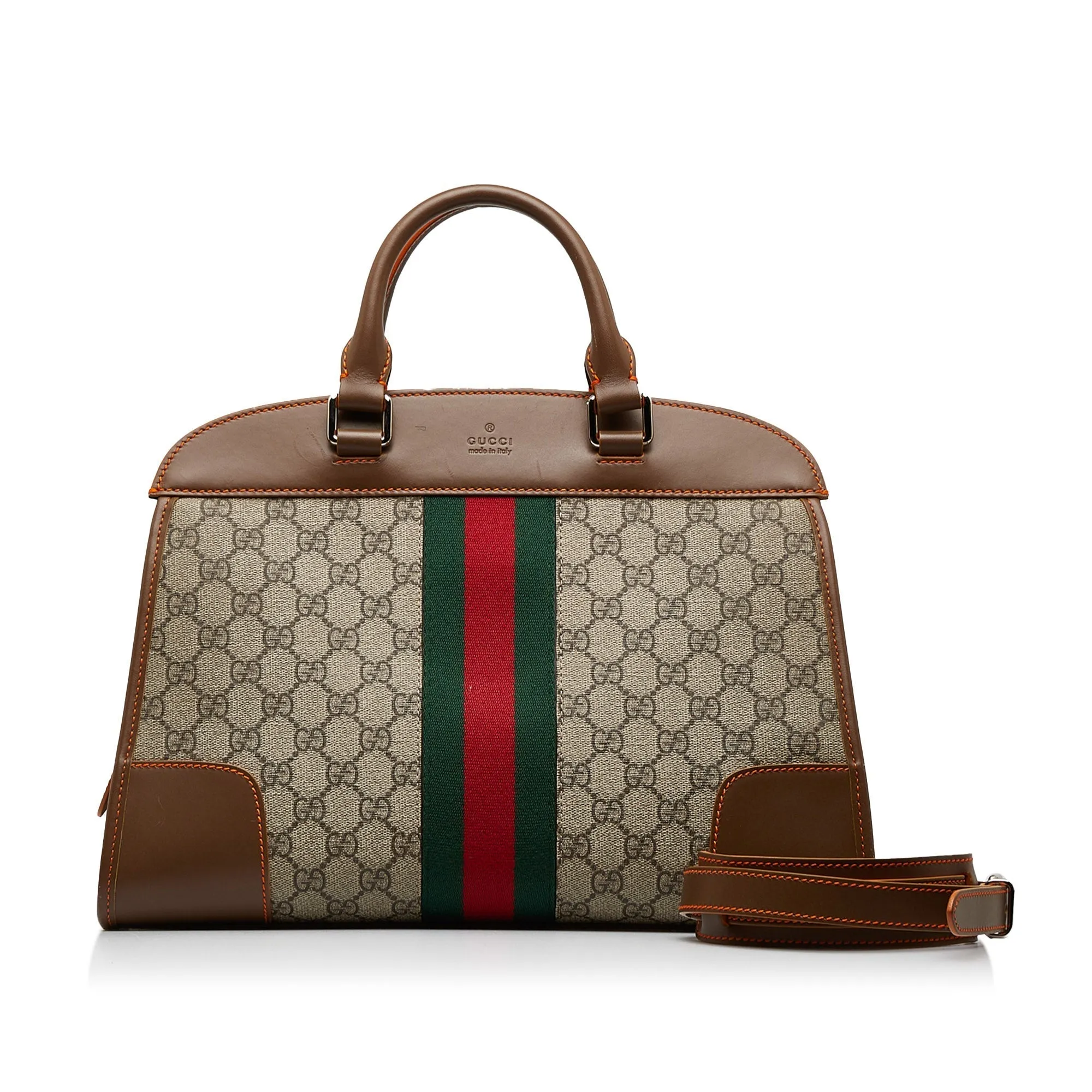 Brown Gucci GG Supreme Web Duffle Tote Satchel