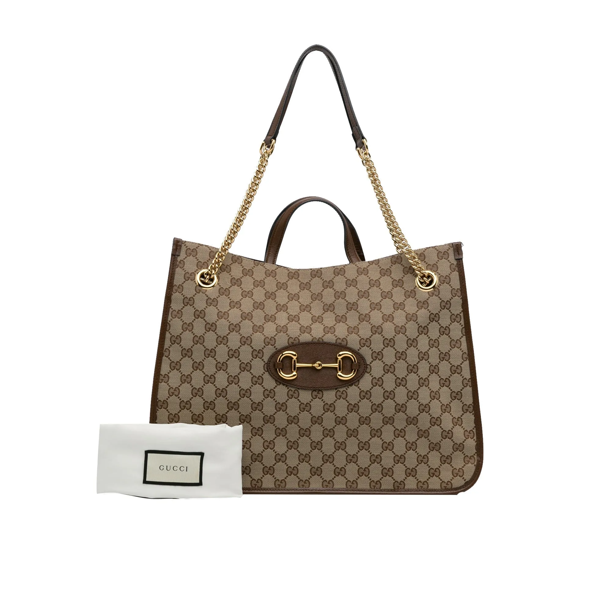 Brown Gucci Large GG Canvas 1955 Horsebit Chain Tote Satchel