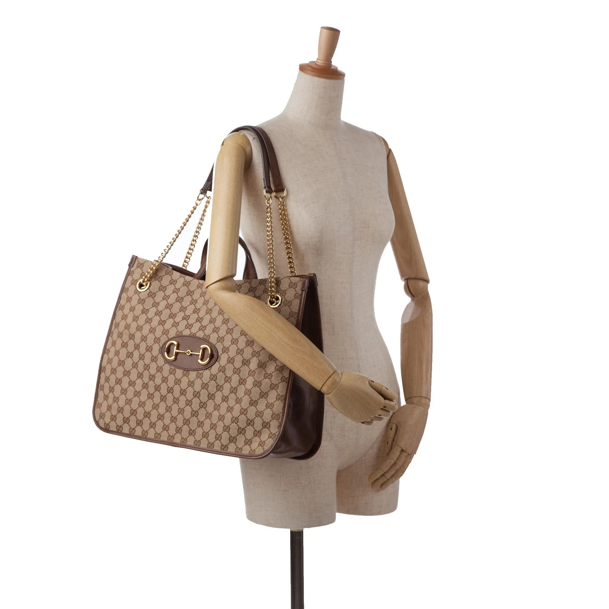Brown Gucci Large GG Canvas 1955 Horsebit Chain Tote Satchel