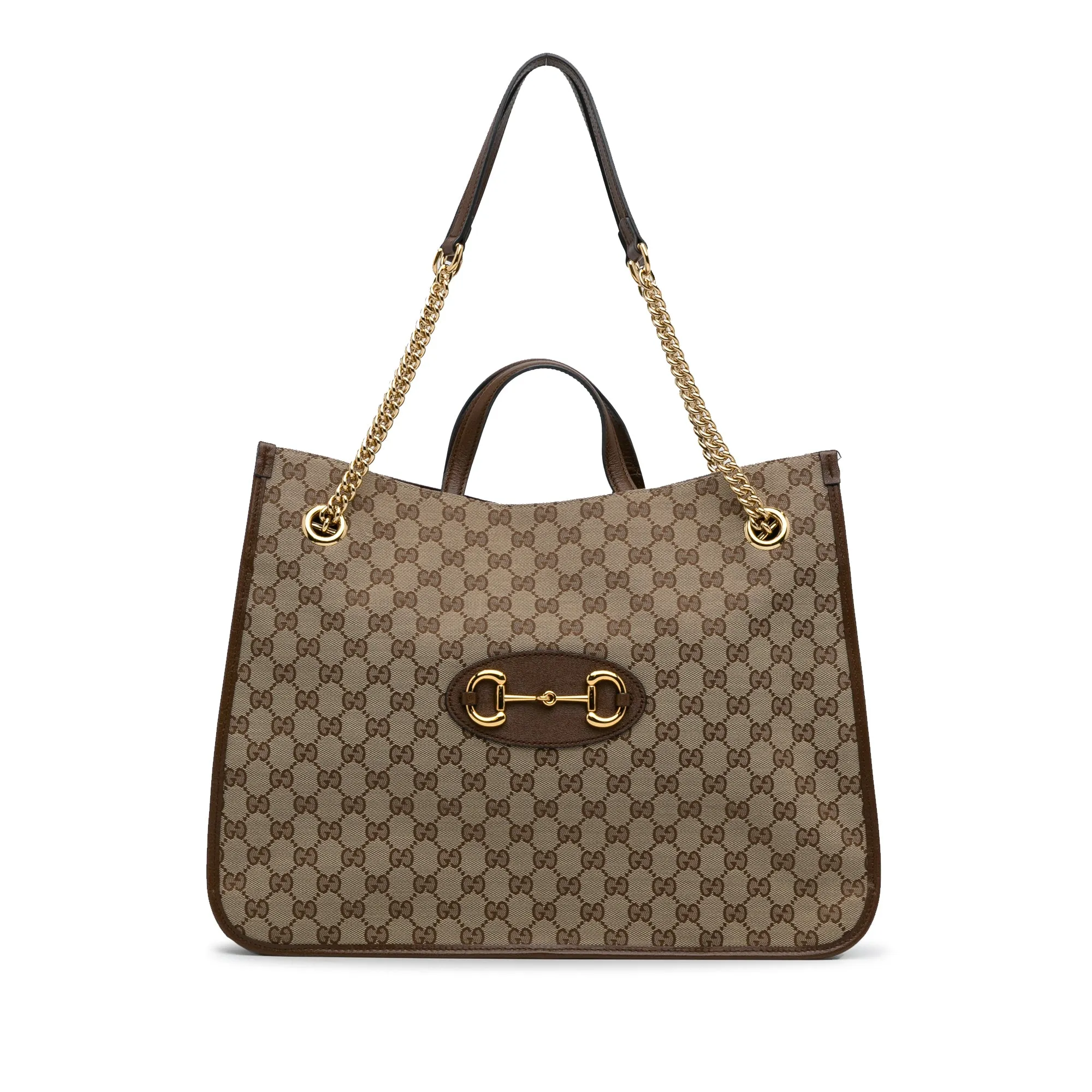Brown Gucci Large GG Canvas 1955 Horsebit Chain Tote Satchel