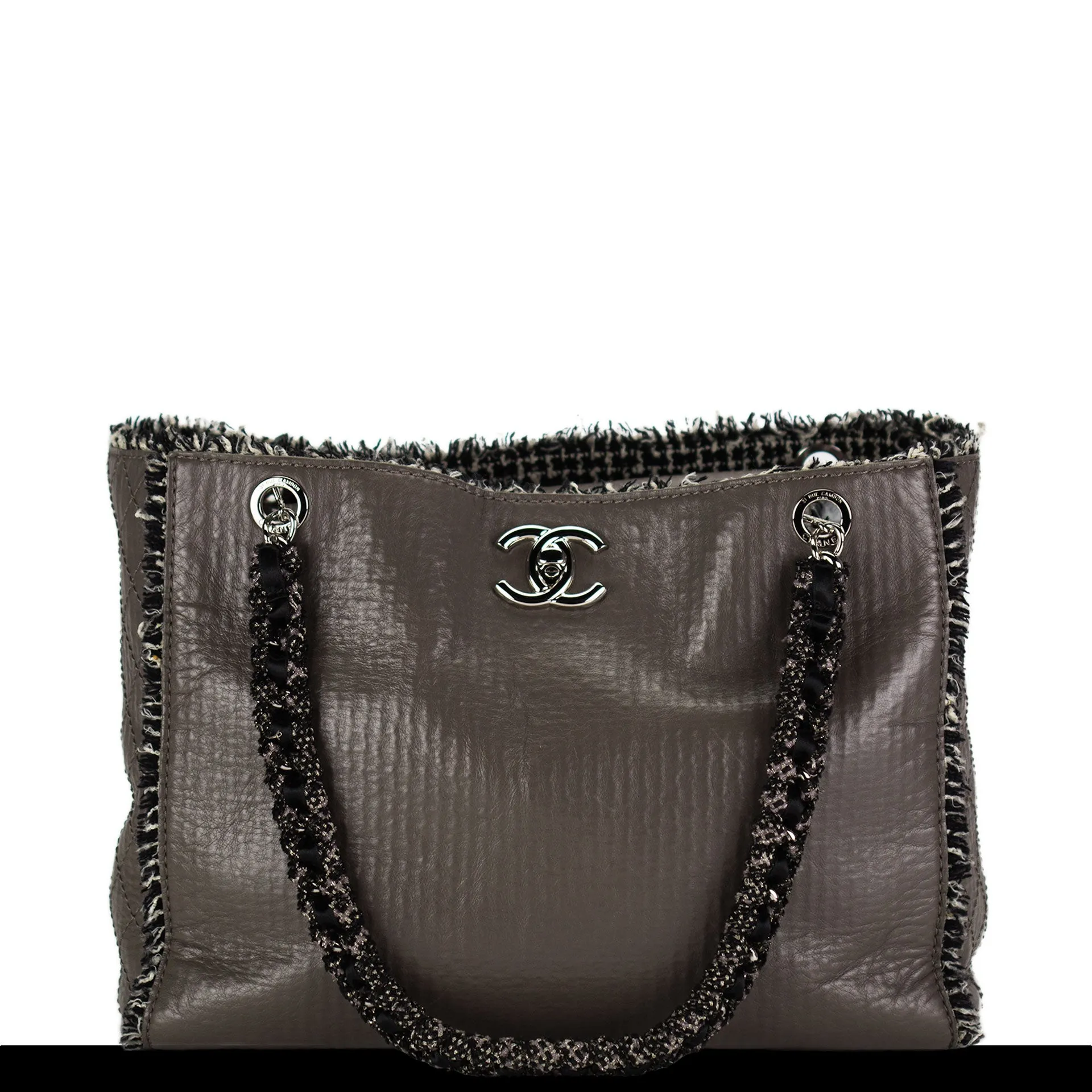 Chanel 2009 Taupe Grey Beige Tweed Large Timeless Tote Bag