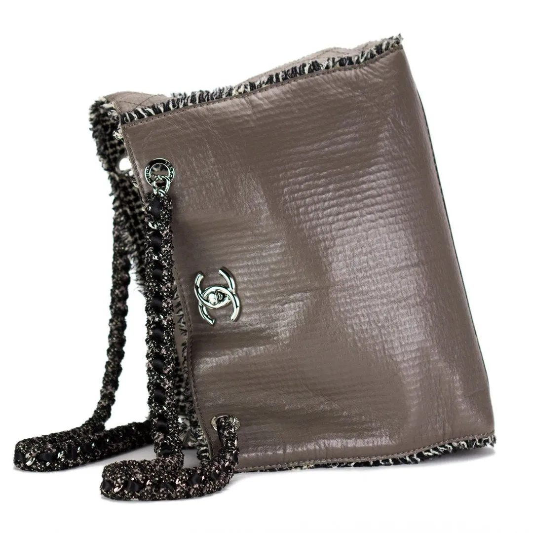 Chanel 2009 Taupe Grey Beige Tweed Large Timeless Tote Bag