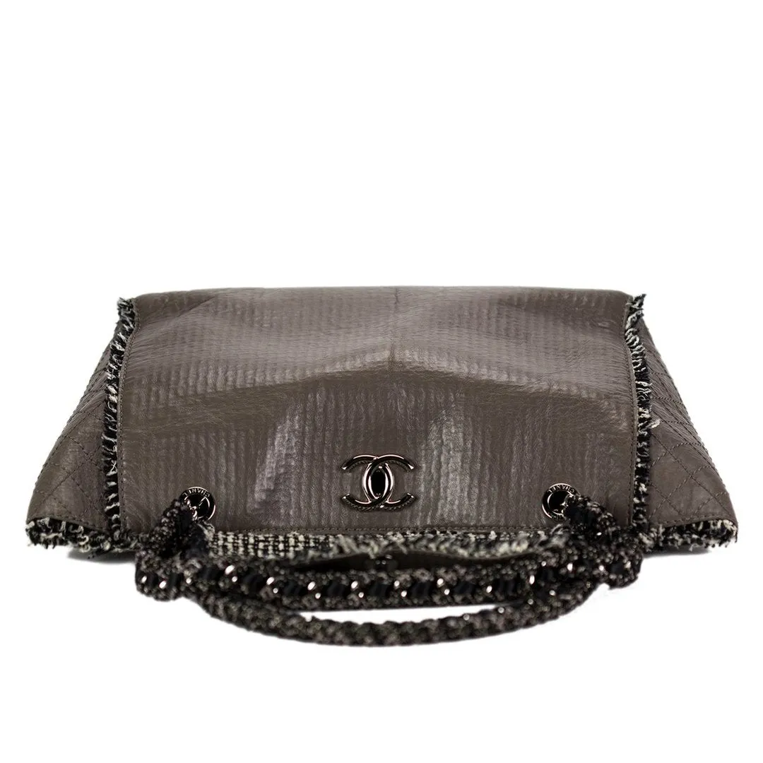 Chanel 2009 Taupe Grey Beige Tweed Large Timeless Tote Bag
