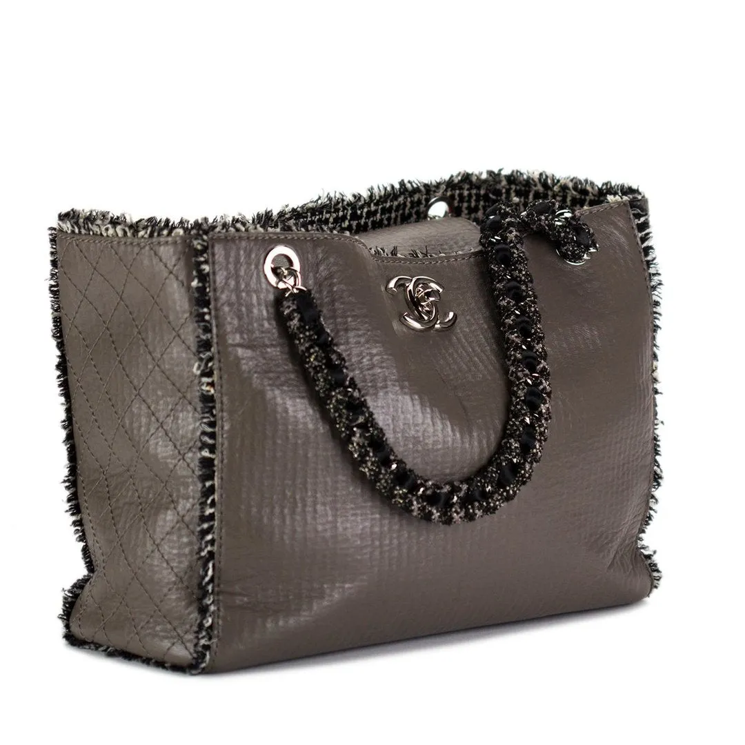 Chanel 2009 Taupe Grey Beige Tweed Large Timeless Tote Bag