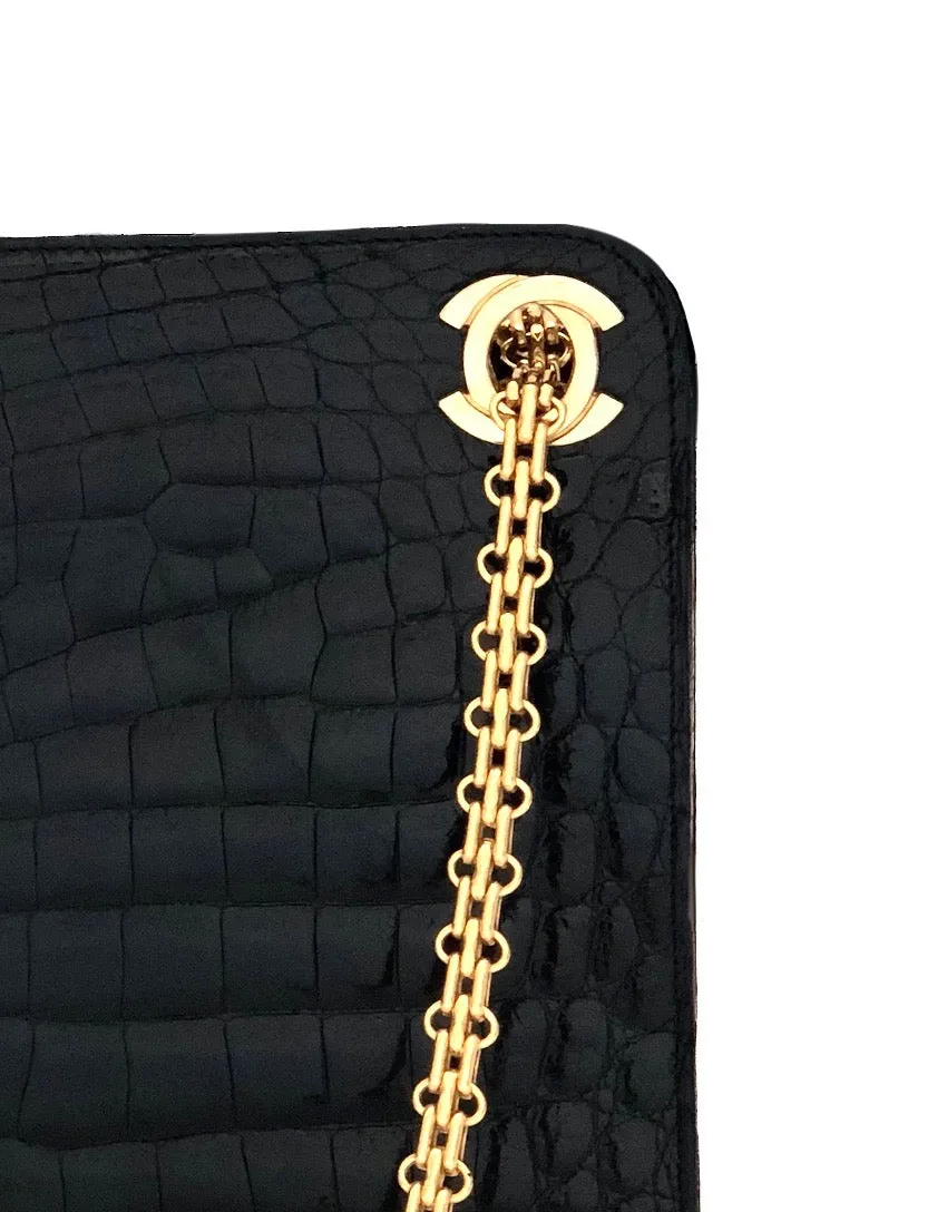 Chanel Vintage Black Crocodile Rare Mademoiselle Tote