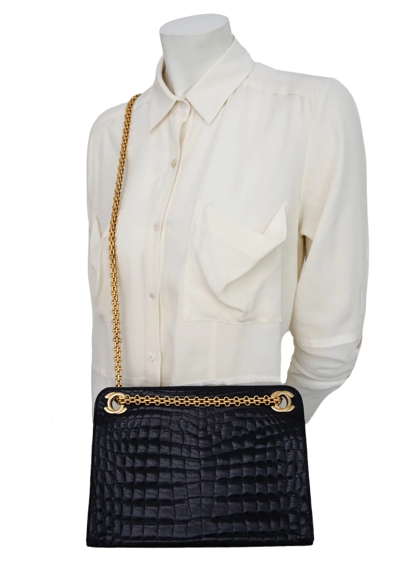 Chanel Vintage Black Crocodile Rare Mademoiselle Tote