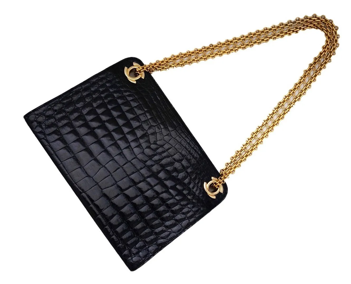Chanel Vintage Black Crocodile Rare Mademoiselle Tote