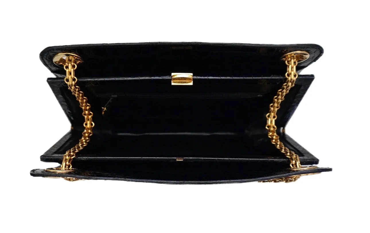 Chanel Vintage Black Crocodile Rare Mademoiselle Tote