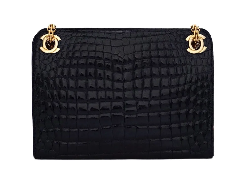 Chanel Vintage Black Crocodile Rare Mademoiselle Tote