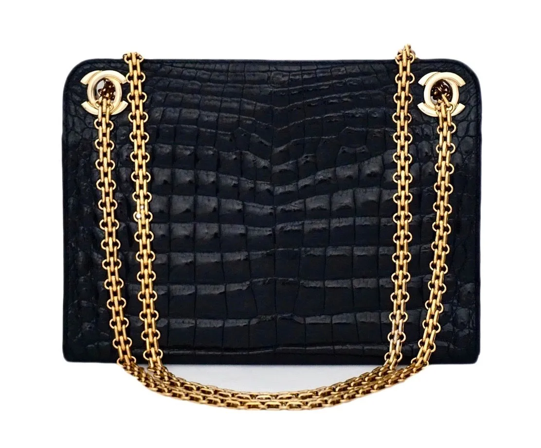 Chanel Vintage Black Crocodile Rare Mademoiselle Tote