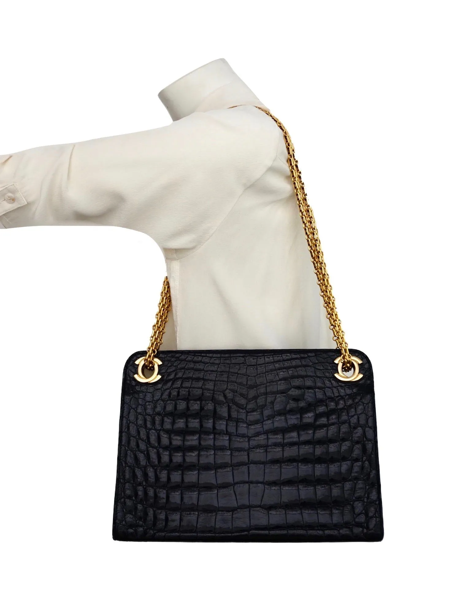 Chanel Vintage Black Crocodile Rare Mademoiselle Tote