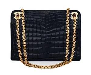 Chanel Vintage Black Crocodile Rare Mademoiselle Tote