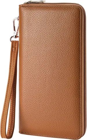Chelmon Women's Vegan Leather Clutch Wallet with Zip, Hand Strap, Large Capacity
