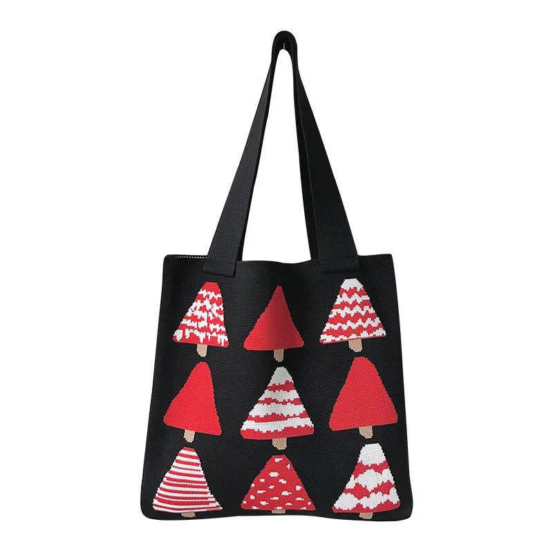 Christmas tree knitted tote bag