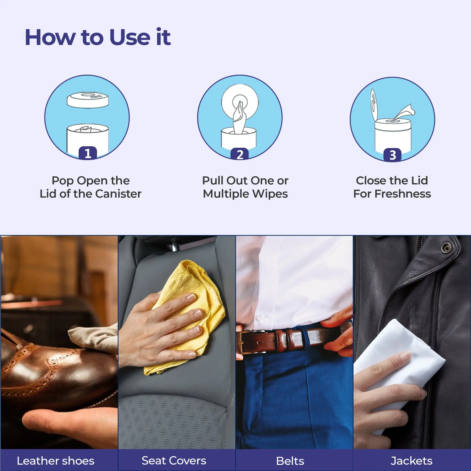Cleno Conditioning Leather Surface Wet Wipes For Sofas/Bags/Leather Clothes/Car Seat/leather Interior/Luggage/Briefcases/Shoes/Handbags Restores polish & Gives Shine - 50 Wipes (Ready to Use)