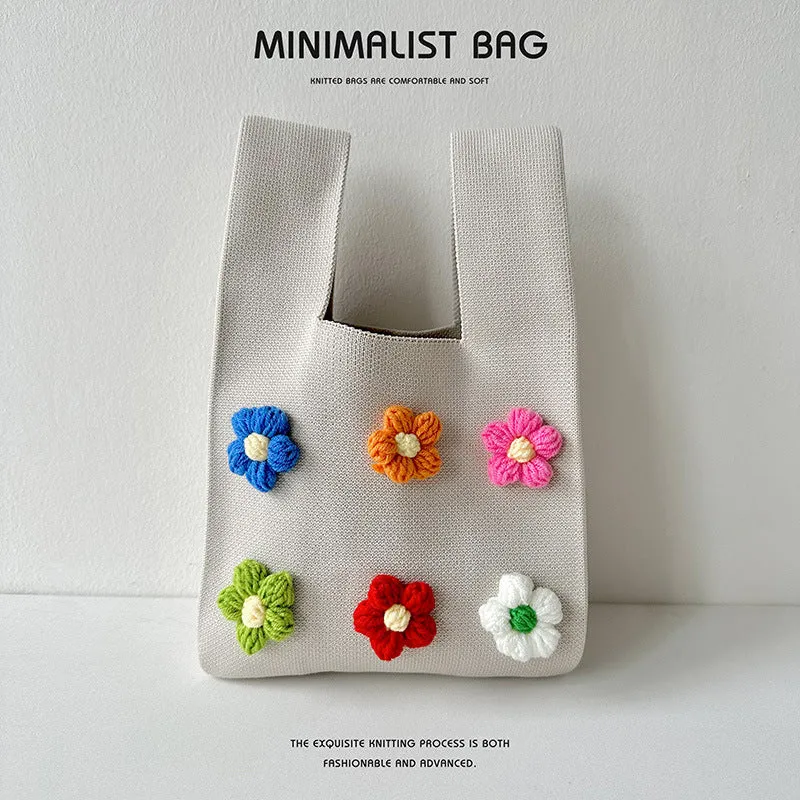 Colorful flower knitted shoulder bag handbag knitted bag
