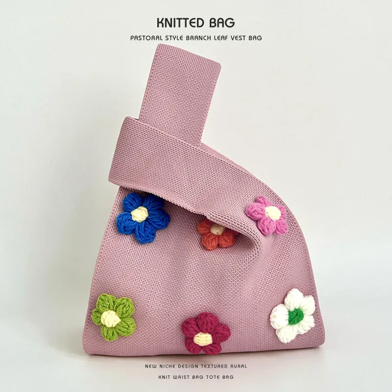 Colorful flower knitted shoulder bag handbag knitted bag