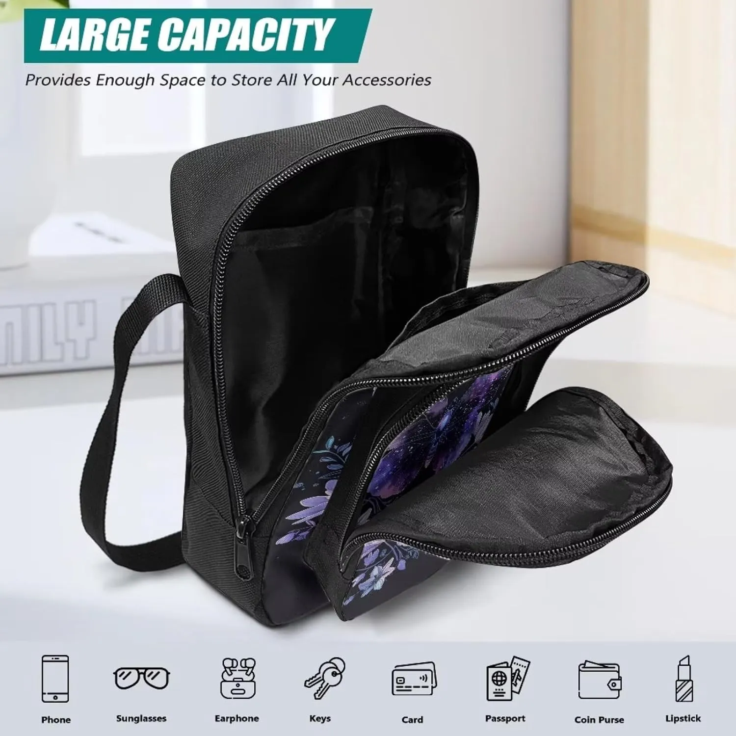 Cross-body Bag for Women Small Purse with Double Layer Zipper Pockets Shoulder Crossbody
