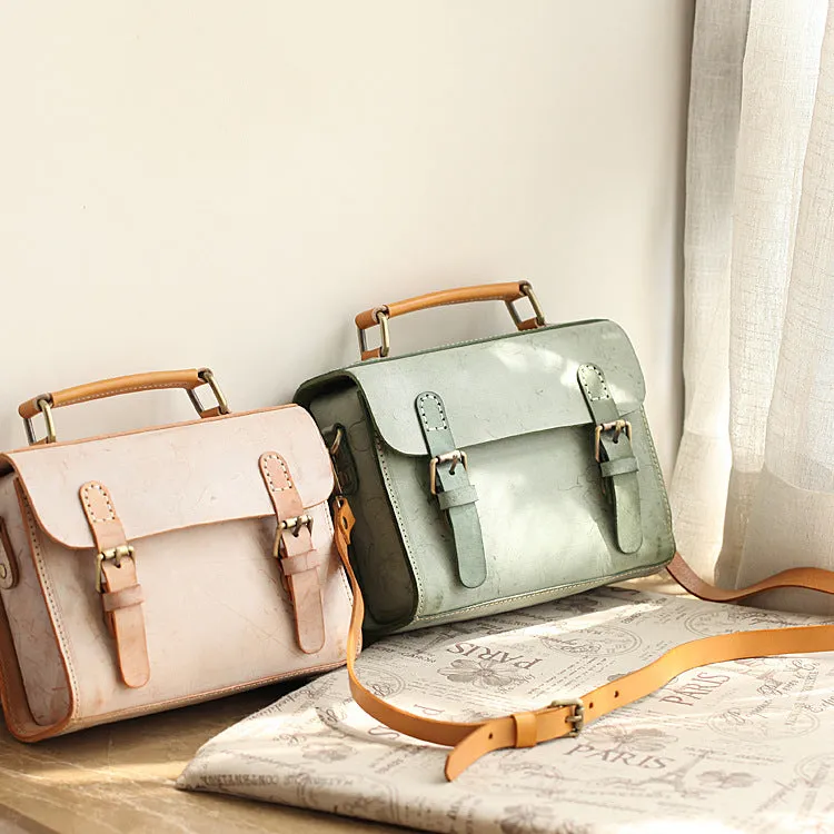 Cute Women's Waxed Leather Crossbody Satchel Purse Messenger Bag For Women