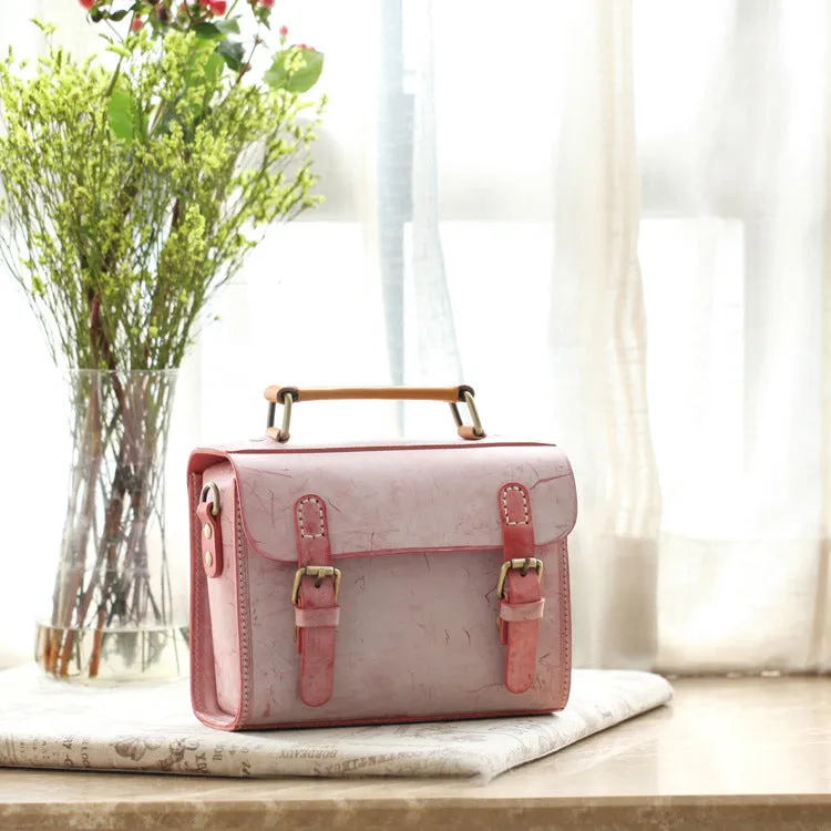 Cute Women's Waxed Leather Crossbody Satchel Purse Messenger Bag For Women