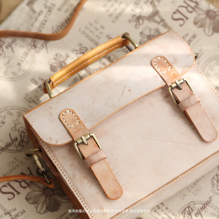 Cute Women's Waxed Leather Crossbody Satchel Purse Messenger Bag For Women