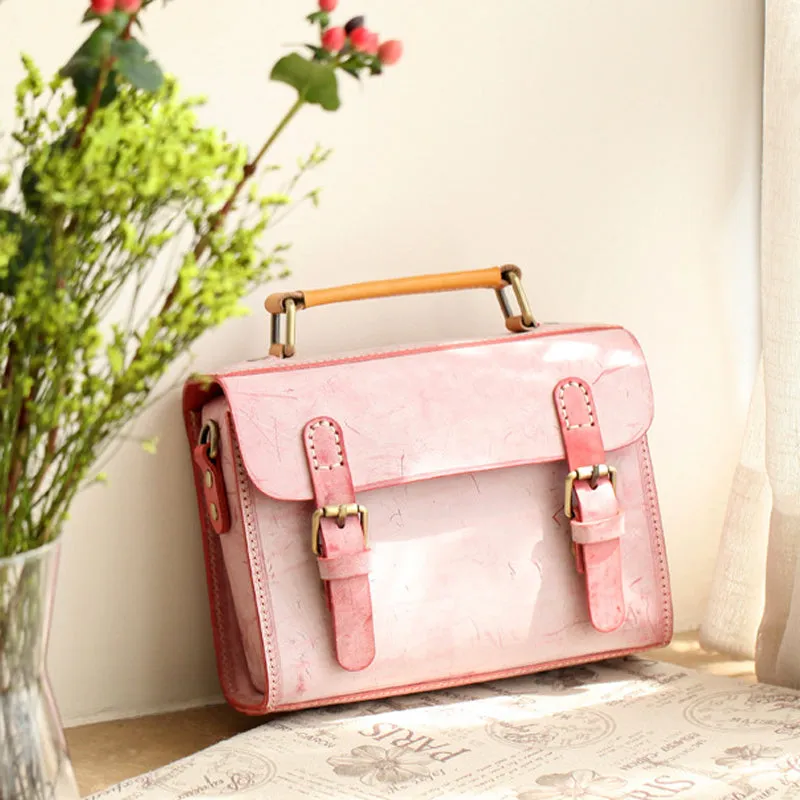Cute Women's Waxed Leather Crossbody Satchel Purse Messenger Bag For Women