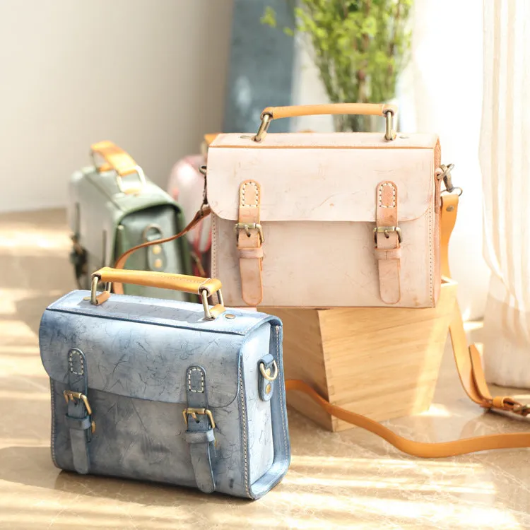Cute Women's Waxed Leather Crossbody Satchel Purse Messenger Bag For Women