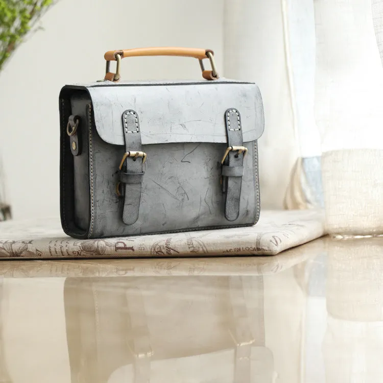 Cute Women's Waxed Leather Crossbody Satchel Purse Messenger Bag For Women