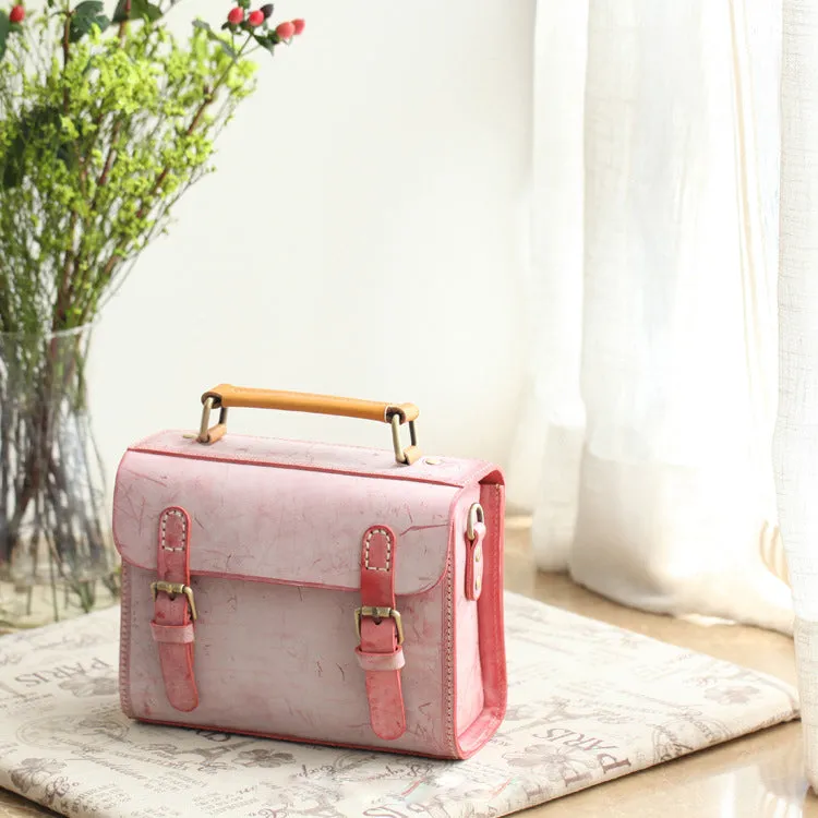 Cute Women's Waxed Leather Crossbody Satchel Purse Messenger Bag For Women