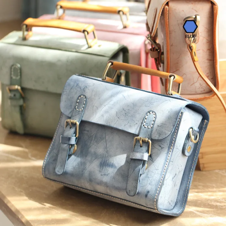 Cute Women's Waxed Leather Crossbody Satchel Purse Messenger Bag For Women