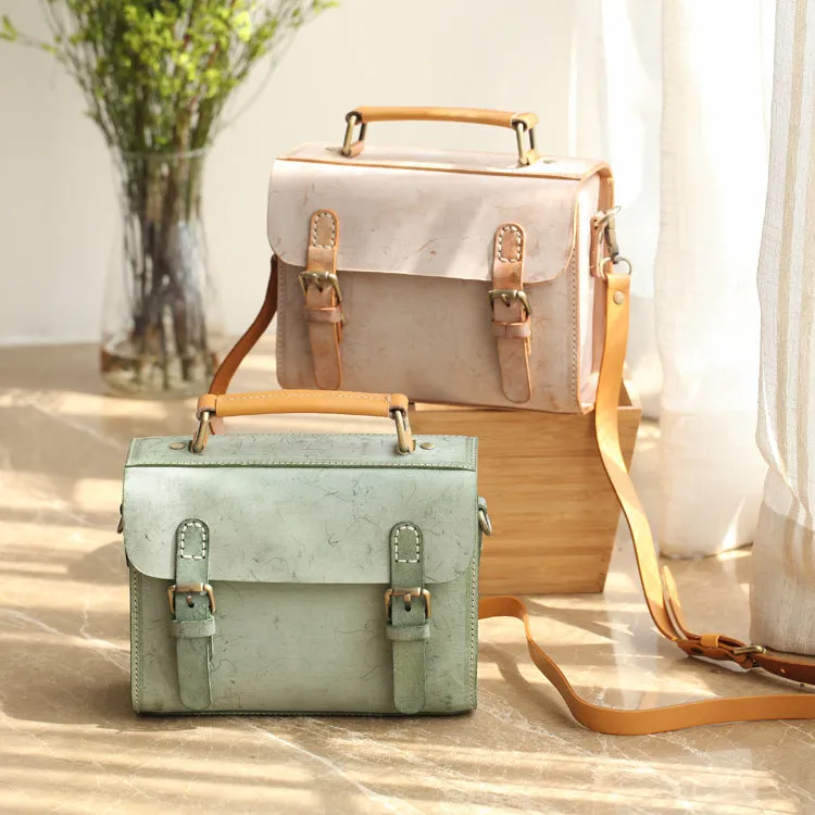 Cute Women's Waxed Leather Crossbody Satchel Purse Messenger Bag For Women