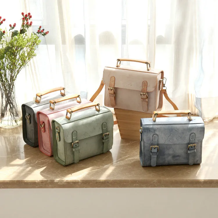 Cute Women's Waxed Leather Crossbody Satchel Purse Messenger Bag For Women
