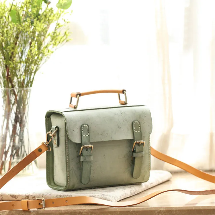 Cute Women's Waxed Leather Crossbody Satchel Purse Messenger Bag For Women