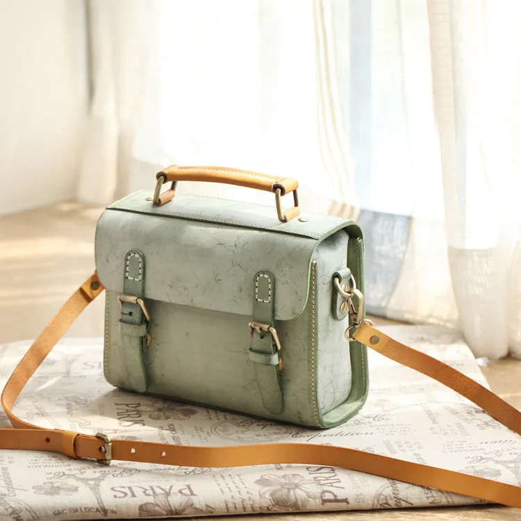Cute Women's Waxed Leather Crossbody Satchel Purse Messenger Bag For Women