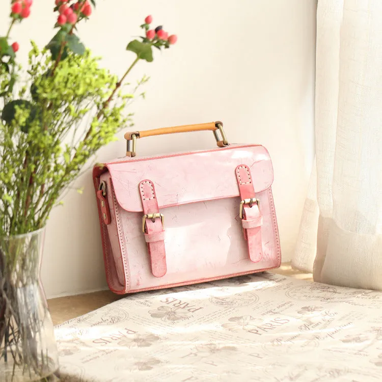 Cute Women's Waxed Leather Crossbody Satchel Purse Messenger Bag For Women