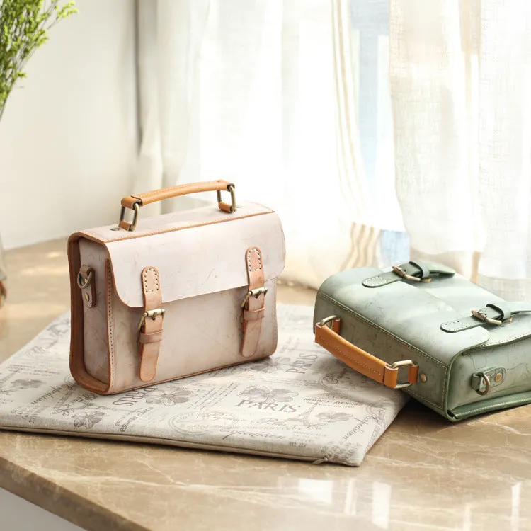 Cute Women's Waxed Leather Crossbody Satchel Purse Messenger Bag For Women