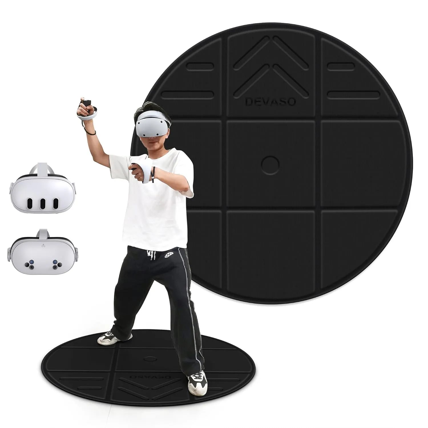 DEVASO Foldable VR Mat for Meta Quest 3S/Quest 3, Round Anti Fatigue Large Mat, Anti-slip and Comfortable Floor Mat, Premium Game Accessories Compatible with PSVR2, Oculus Quest 2/Pro/Apple Vision Pro